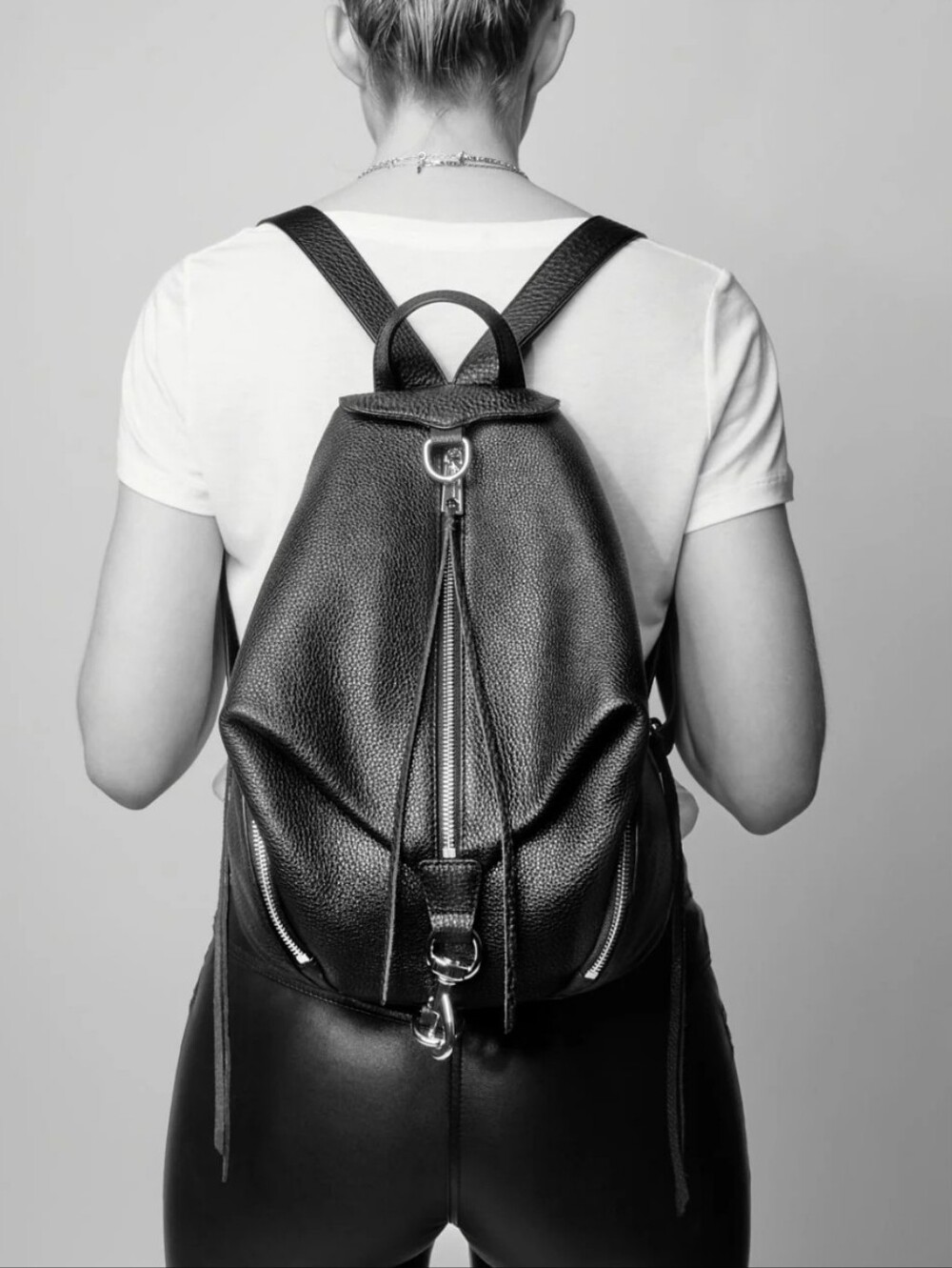 Rebecca Minkoff Black Pebbled Leather Julian Backpack Gold -tone